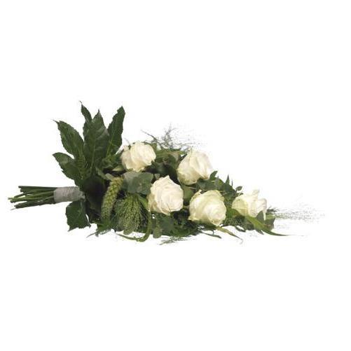 Rouwboeket witte rozen met groen ( UB 101 )
